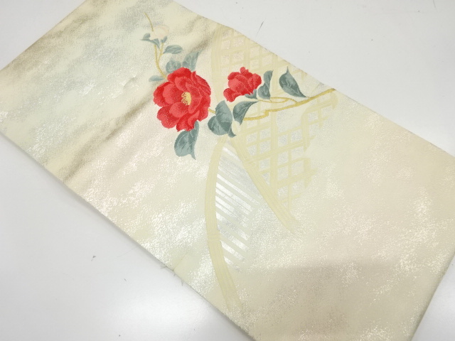 JAPANESE NAGOYA OBI / UNUSED / WOVEN CAMELLIA